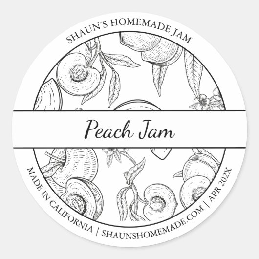 Zwart-wit Sketch Peach Jam label (Voorkant)