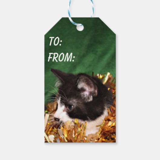 Zwart-wit smoking kat Kerst Cadeaulabel (Voorkant)