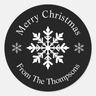 Zwart-Wit Sneeuwvlok Merry Christmas Modern Ronde Sticker