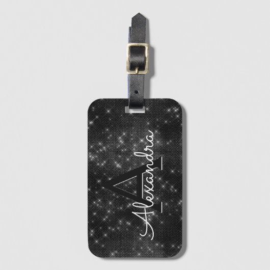 Zwart-wit Sparkle Twinkle Sparkle Monogram Bagagelabel (Voorkant (verticaal))