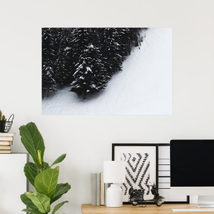 Zwart-wit sparrenbos en sneeuw poster