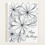 Zwart-wit speelse bloemen en bladeren ontwerp planner (Voorkant)