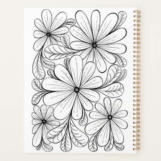 Zwart-wit speelse bloemen en bladeren ontwerp planner (Achterkant)