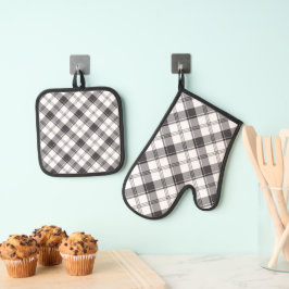Zwart-wit speldenstang ovenwant & pannenlap set