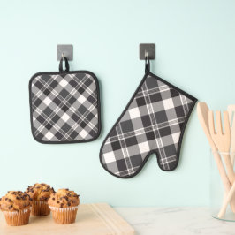 Zwart-wit speldenstang ovenwant & pannenlap set