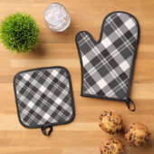 Zwart-wit speldenstang ovenwant & pannenlap set (Top down)