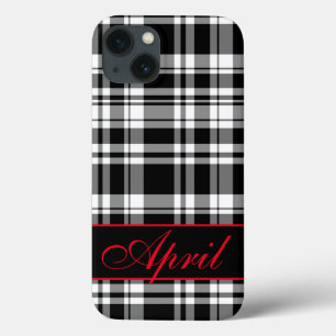 Zwart wit spelpatroon   monogrammen iPhone 13 hoesje