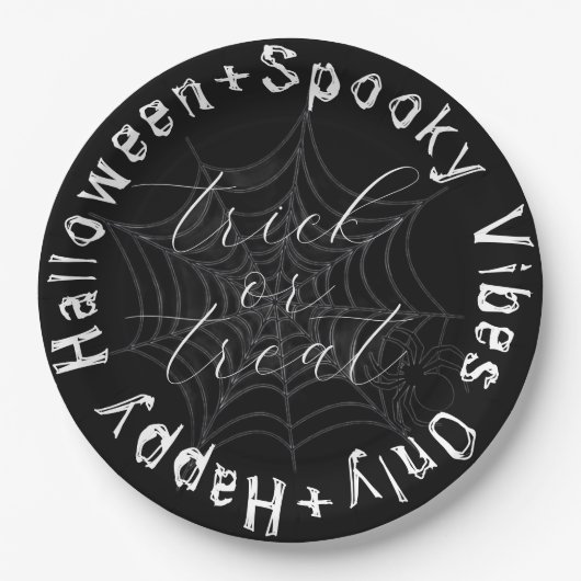 Zwart-wit Spider Web Modern Happy Halloween Papieren Bordje (Voorkant)