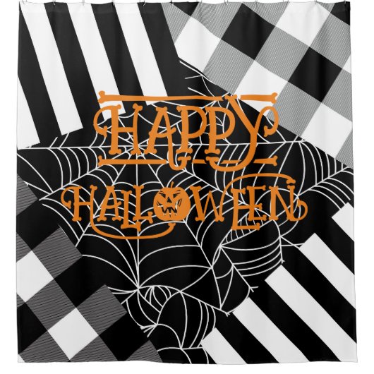 Zwart & Wit Spiderweb Patchwork Halloween Douchegordijn (Voorkant)