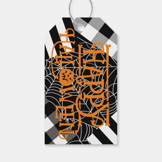 Zwart & Wit Spiderweb Patchwork Halloween Party Cadeaulabel (Achterkant)