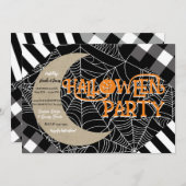 Zwart & Wit Spiderweb Patchwork Halloween Party Kaart (Voorkant / Achterkant)
