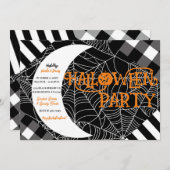 Zwart & Wit Spiderweb Patchwork Halloween Party Kaart (Voorkant / Achterkant)