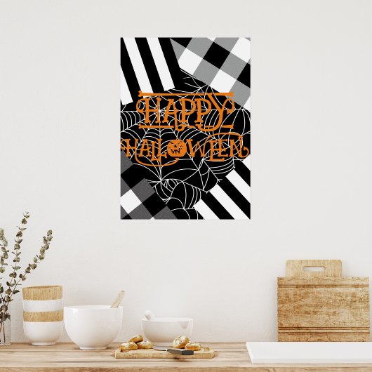 Zwart & Wit Spiderweb Patchwork Halloween Poster (Keuken)