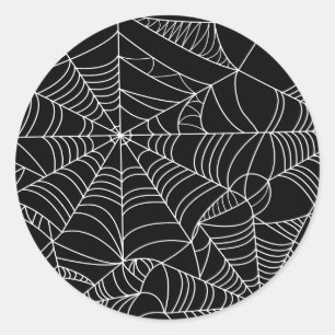 Zwart & Wit Spiderwebs Halloween Feest Ronde Sticker