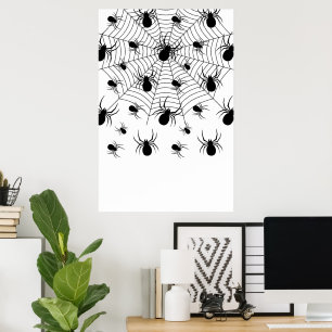 Zwart-wit spinnen spinnenweb Halloween patroon Poster
