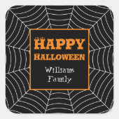 Zwart Wit spinnenweb Halloween patroon Jouw naam Vierkante Sticker (Voorkant)