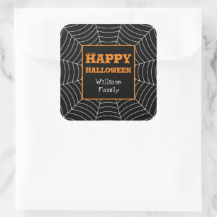 Zwart Wit spinnenweb Halloween patroon Jouw naam Vierkante Sticker
