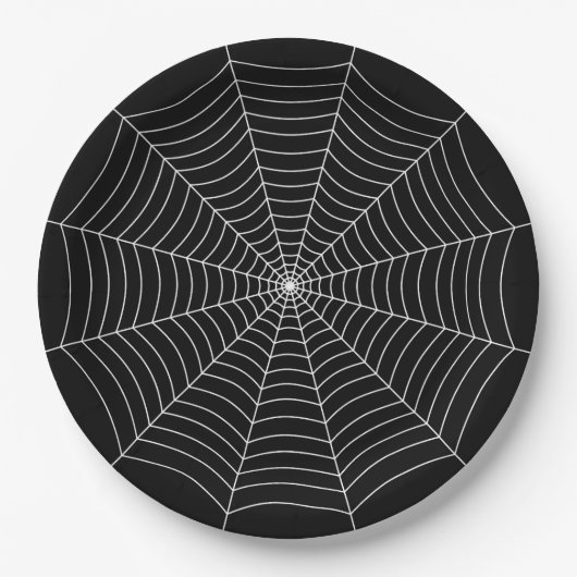Zwart-wit spinnenweb Halloween patroon Papieren Bordje (Voorkant)