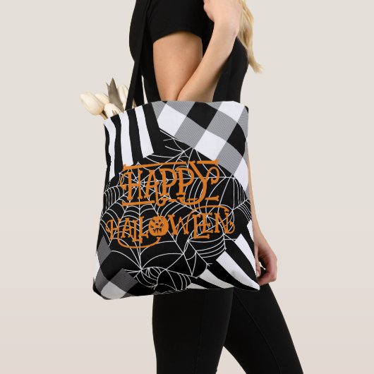 Zwart & wit spinnenweb patchwork Halloween Draagtas (Dichtbij)