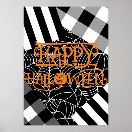 Zwart & Wit Spinnenweb Patchwork Halloween  Poster (Voorkant)