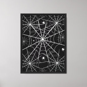 Zwart Wit Spinneweb Patroon Gotische Griezige Muur Canvas Afdruk
