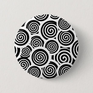 Zwart-wit spiraalvectorpatroon ronde button 5,7 cm