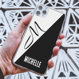 Zwart-wit splitklassieker Script Monogrammed iPhone 13 Pro Max Hoesje