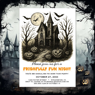 Zwart-wit spookhuis Halloween Party Kaart