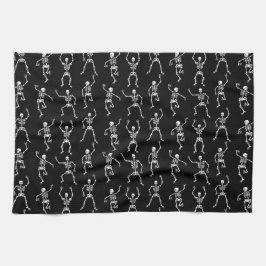 Zwart-wit Spooky Dancing Skeletten Theedoek