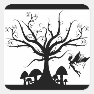 Zwart-wit Spooky Fairy Vierkante Sticker
