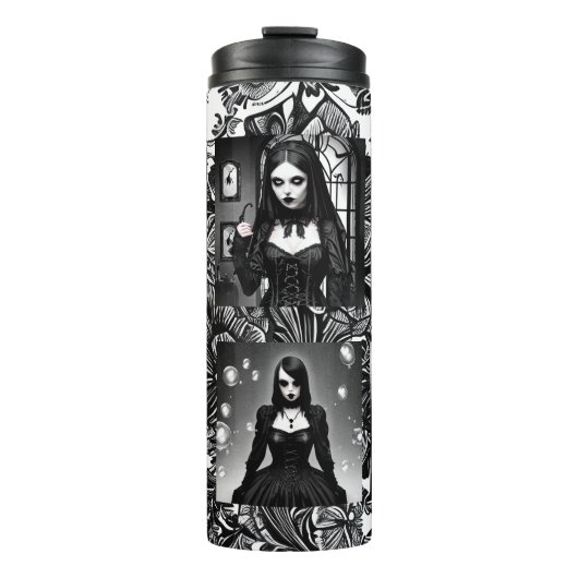 Zwart-wit Spooky Gothic Meisjes Thermosbeker (Voorkant)