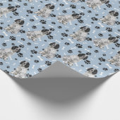 Zwart Wit Springer Spaniel Hond Paw Prints Cadeaupapier (Hoek)