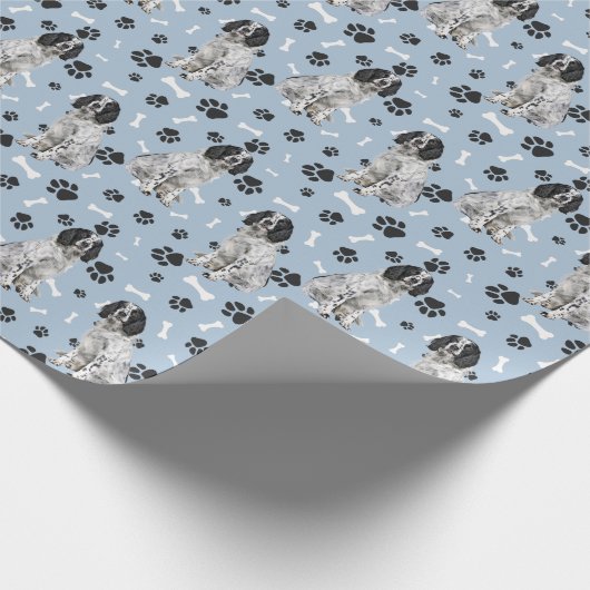Zwart Wit Springer Spaniel Hond Paw Prints Cadeaupapier (Hoek)