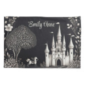 Zwart-wit sprookjeskasteel met paard kussensloop (Achterkant)