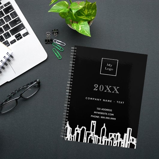 Zwart wit stad skyline modern business logo 2025 planner