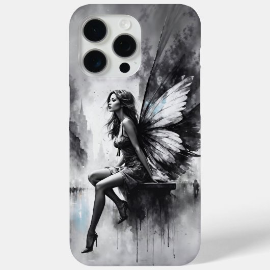 Zwart wit stadsleven surrealistische sprookjesstad Case-Mate iPhone case (Achterkant)
