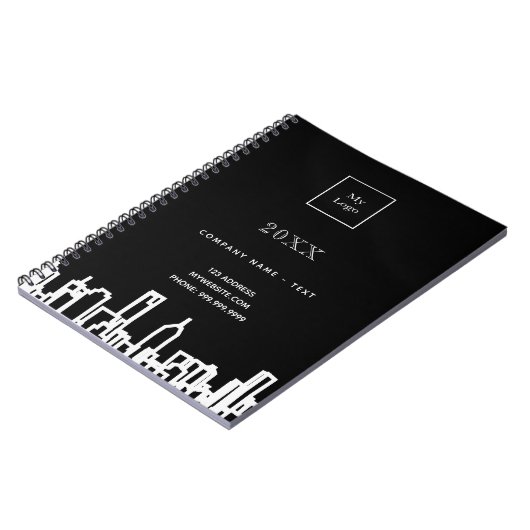 Zwart wit stadssilhouet modern zakelijk logo notitieboek (Linkerzijde)
