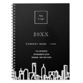 Zwart wit stadssilhouet modern zakelijk logo notitieboek (Voorkant)