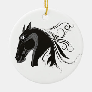 Zwart-wit stamhoofd paard hoofd aangepaste ornamen keramisch ornament