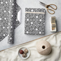 Zwart-wit ster & sneeuwvlokken Winterpatroon Cadeaupapier