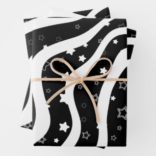 Zwart &Wit sterren op lijnen Elegant ontwerp Inpakpapier Vel