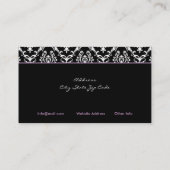 Zwart wit stijlvol damast monogram visitekaartje (Achterkant)