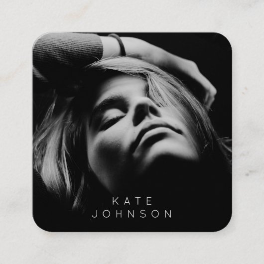 Zwart-wit, stijlvol, volledige foto QR-code Vierkante Visitekaartje (Voorkant)