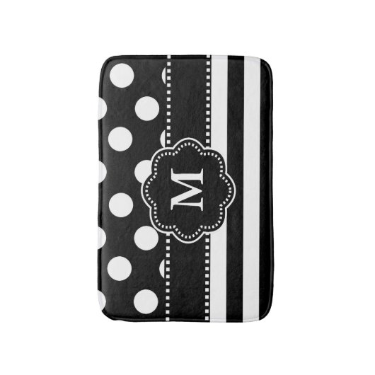 Zwart wit Stip Stripe monogram Badmat (Voorkant Verticaal)