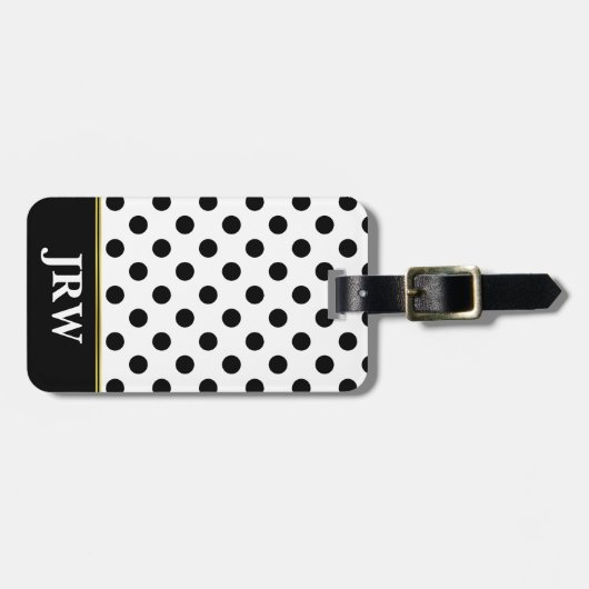 Zwart-wit Stippen Patroon Monogram QR-code Bagagelabel (Voorkant horizontaal)