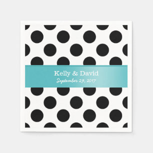 Zwart & Wit Stippen Turquoise Lint Huwelijk Servet