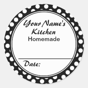 Zwart-wit Stippen uit de keuken gepersonaliseerd Ronde Sticker