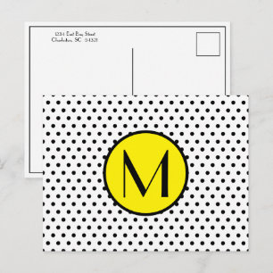 Zwart-wit Stippenpatroon Met Gele Monogram Briefkaart