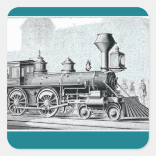 Zwart-wit  Stoomtrein Illustratie Vierkante Sticker