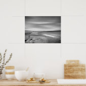 Zwart-wit strandlandschap met getijdenstroom poster (Keuken)
